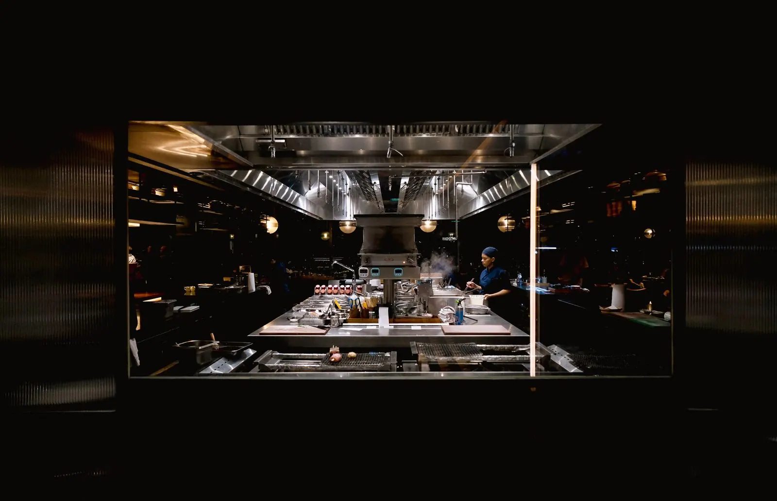 Commercial kitchen with professional exhaust hood